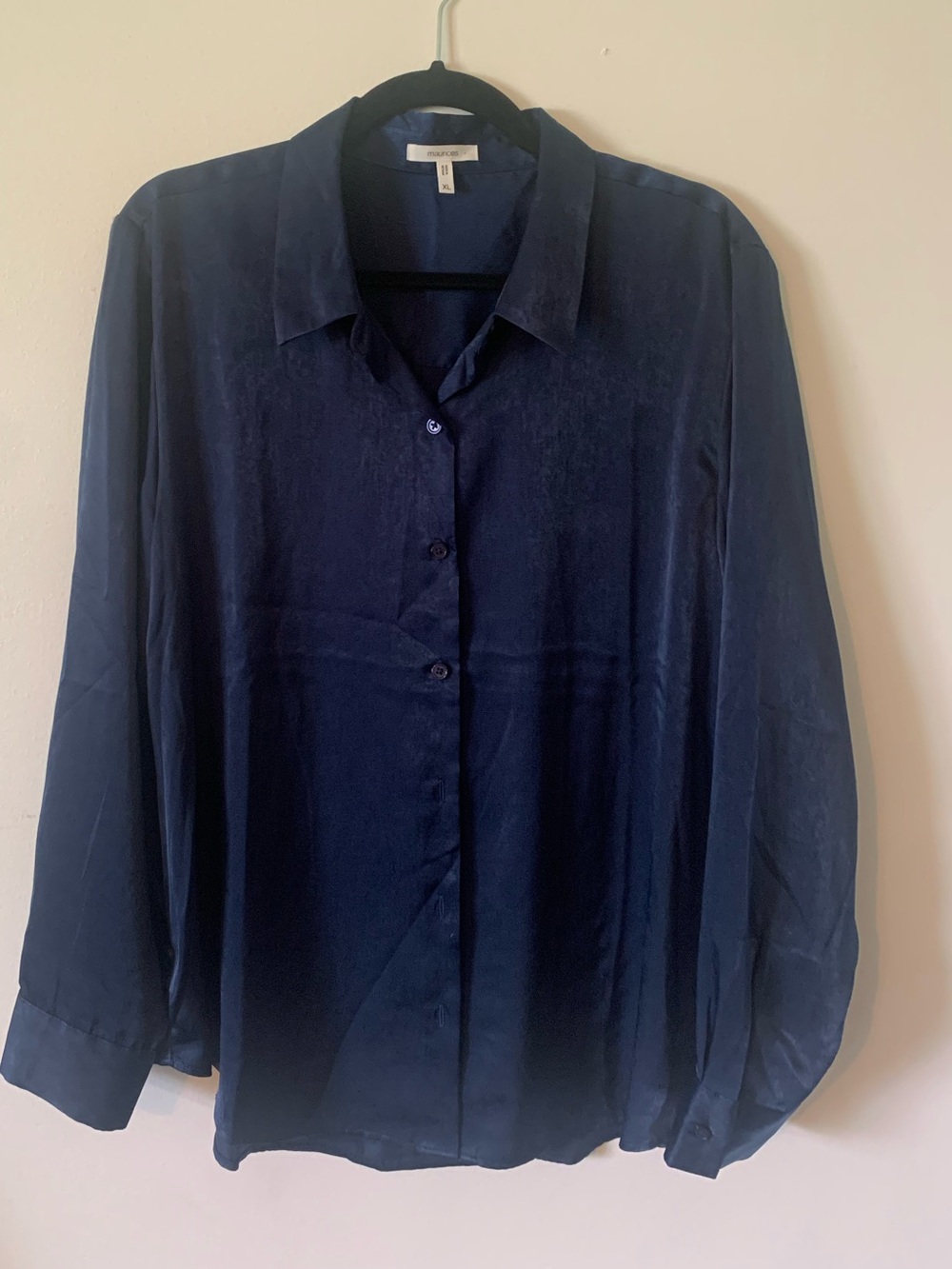 Womens satin deep  Navy Button-Up blouse